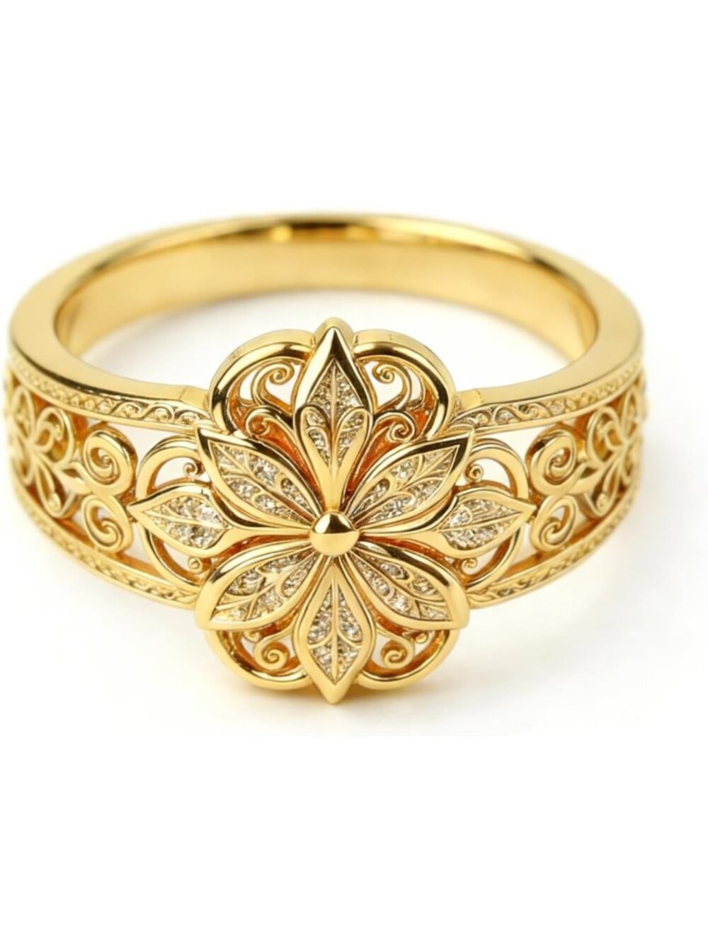 Floral Filigree 925 Sterling Silver Ring, Vintage Flower Statement Jewelry, Size